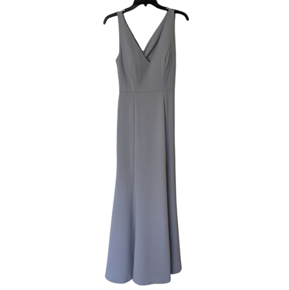 NEW JENNY YOO Lyonne Mineral Blue Stretch Crepe Bridesmaid Gown Dress Style 2818 - Picture 3 of 9